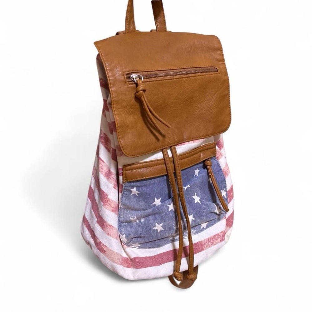 American flag print canvas backpack